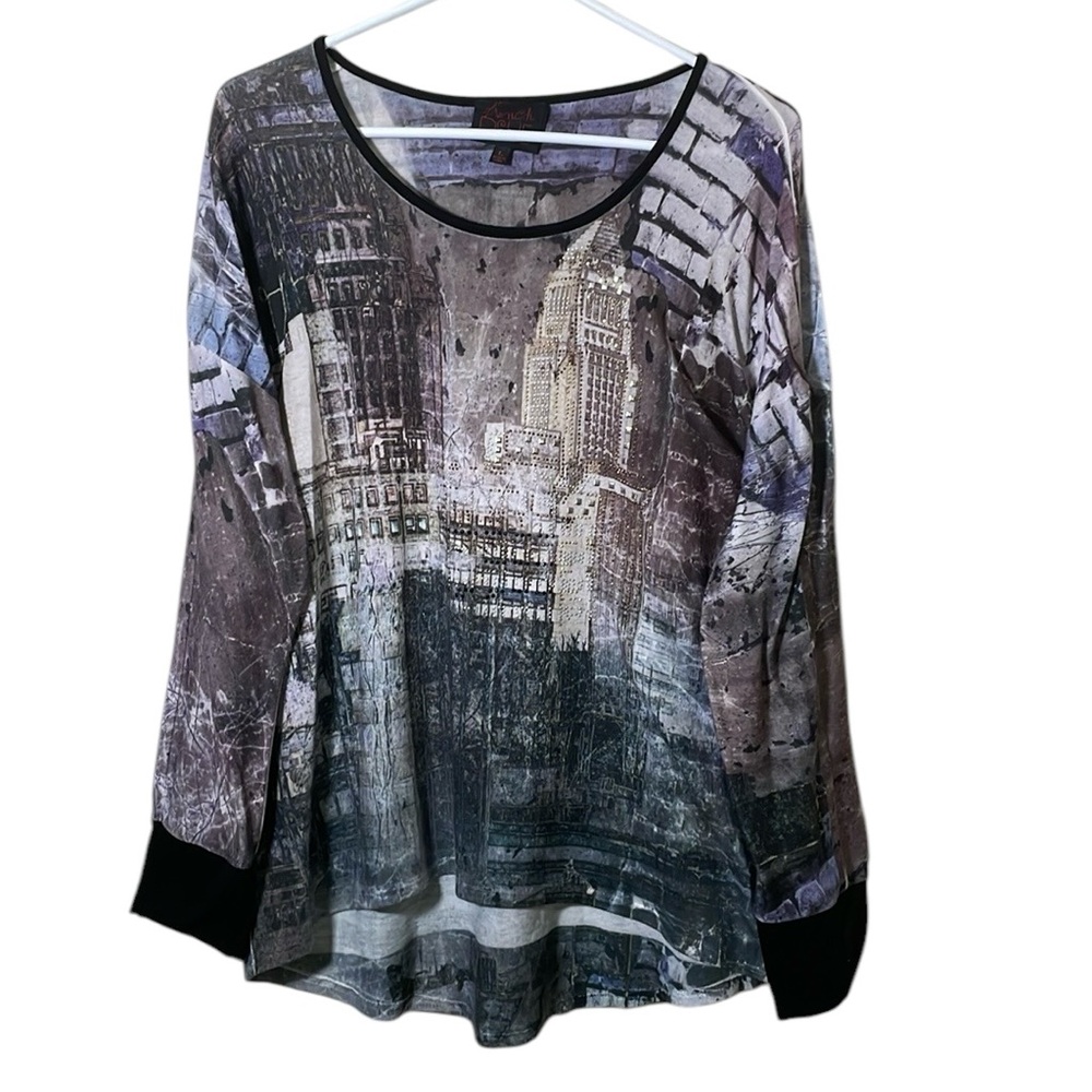 French Blue Skyline Long Sleeve Top